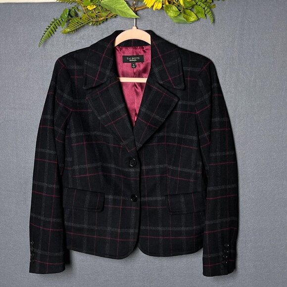 Talbots Blazer Womens Size 10 Wool Blend Career Kate Fit Plaid Jacket - Picture 1 of 5